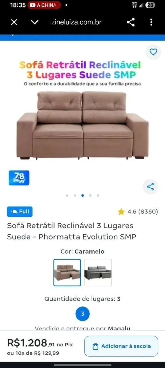 Sofá Retrátil Reclinável 3 Lugares Suede - Phormatta Evolution SMP - Foto 3