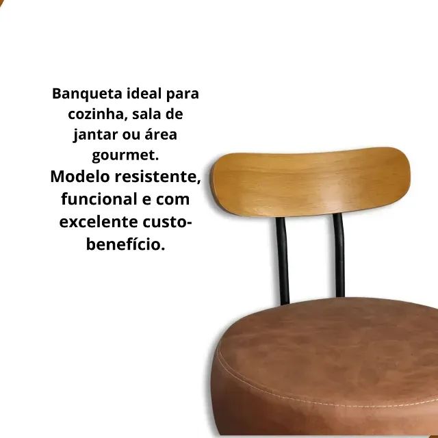 Cadeira / Banqueta Pé Palito, com Estofado Marrom e Encosto - Foto 3