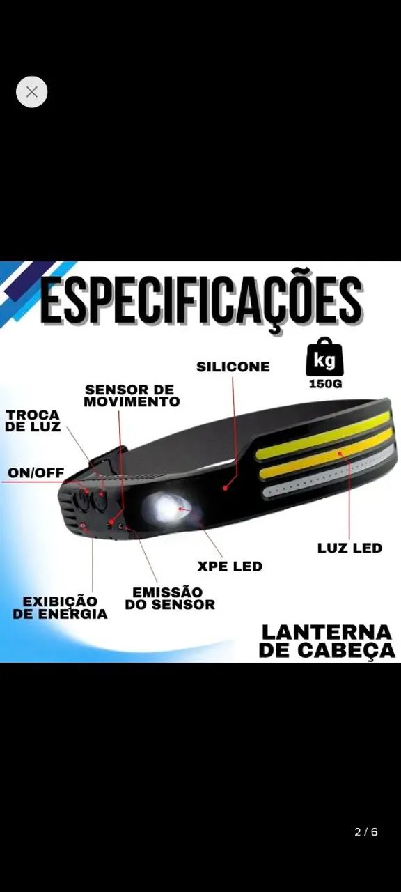 Lanterna de Led de cabeça recarregável  - Foto 2
