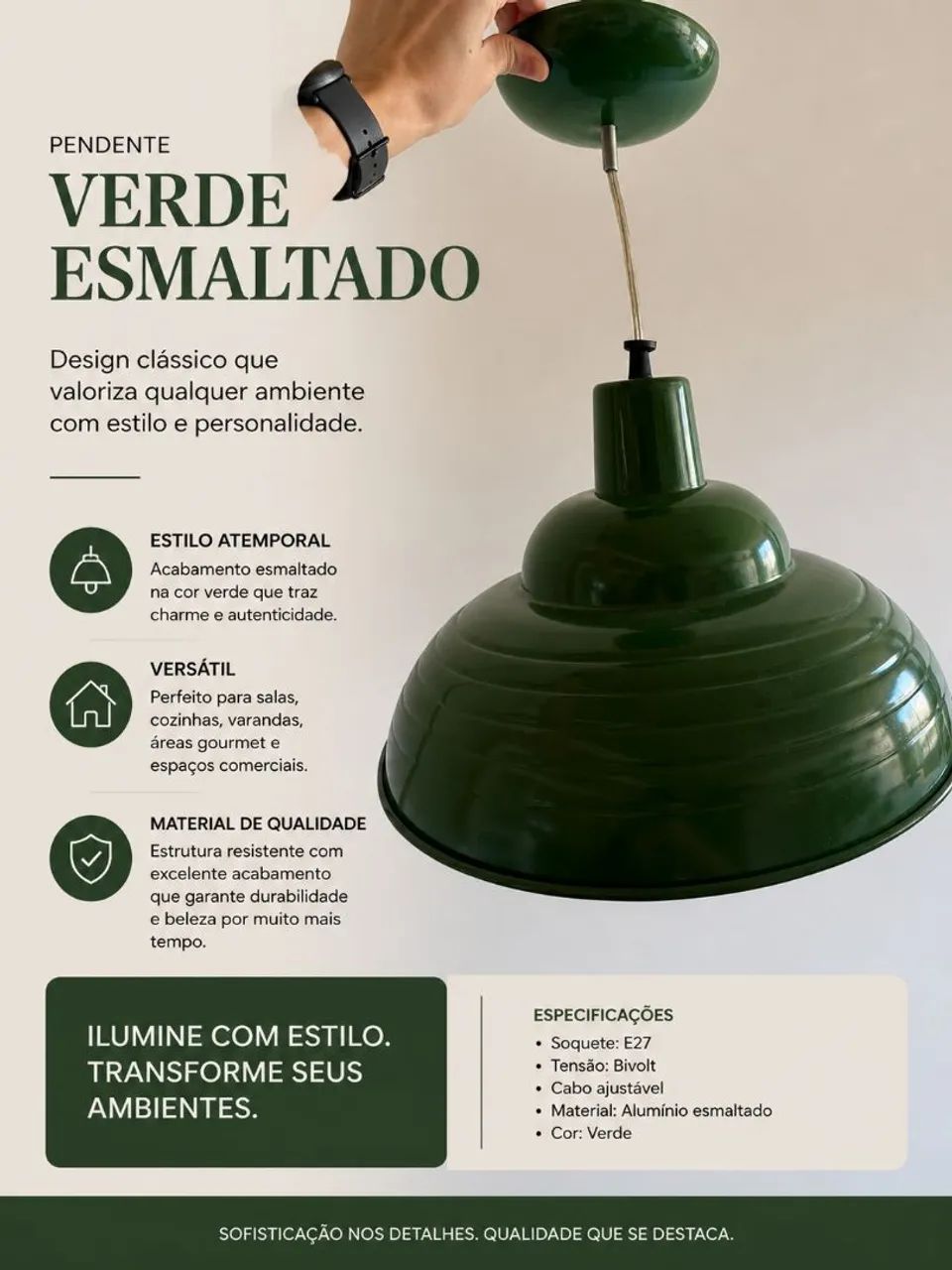 Lustre verde esmaltado