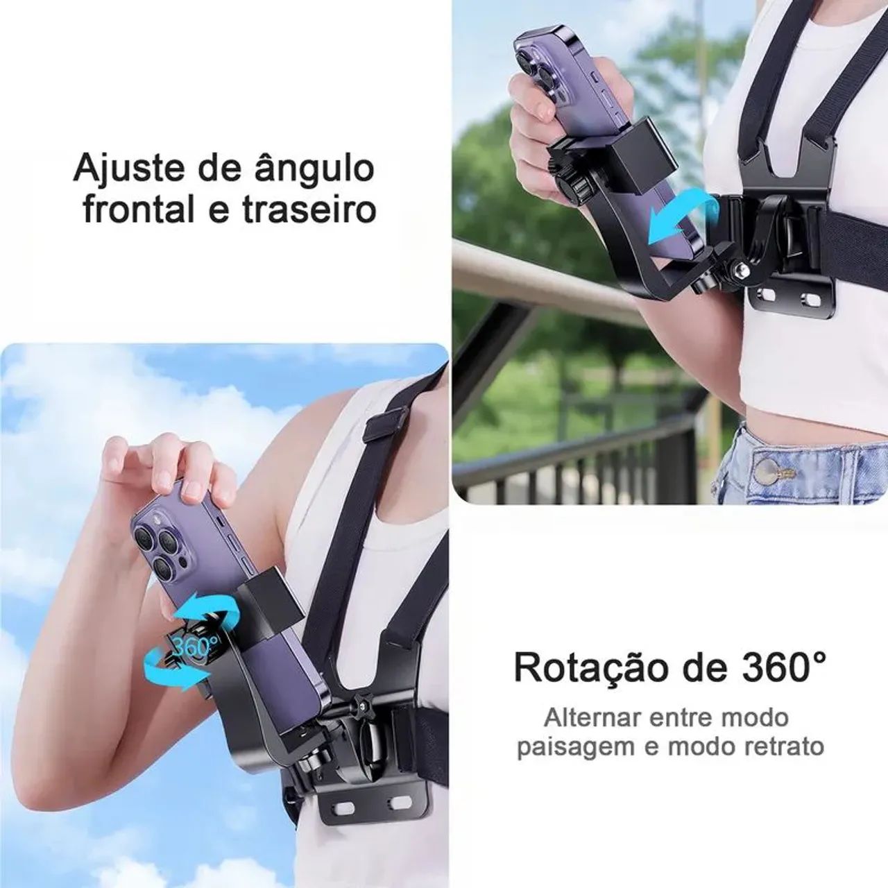 Suporte peitoral para celular câmera e Gopro ajustável 360° - Foto 5