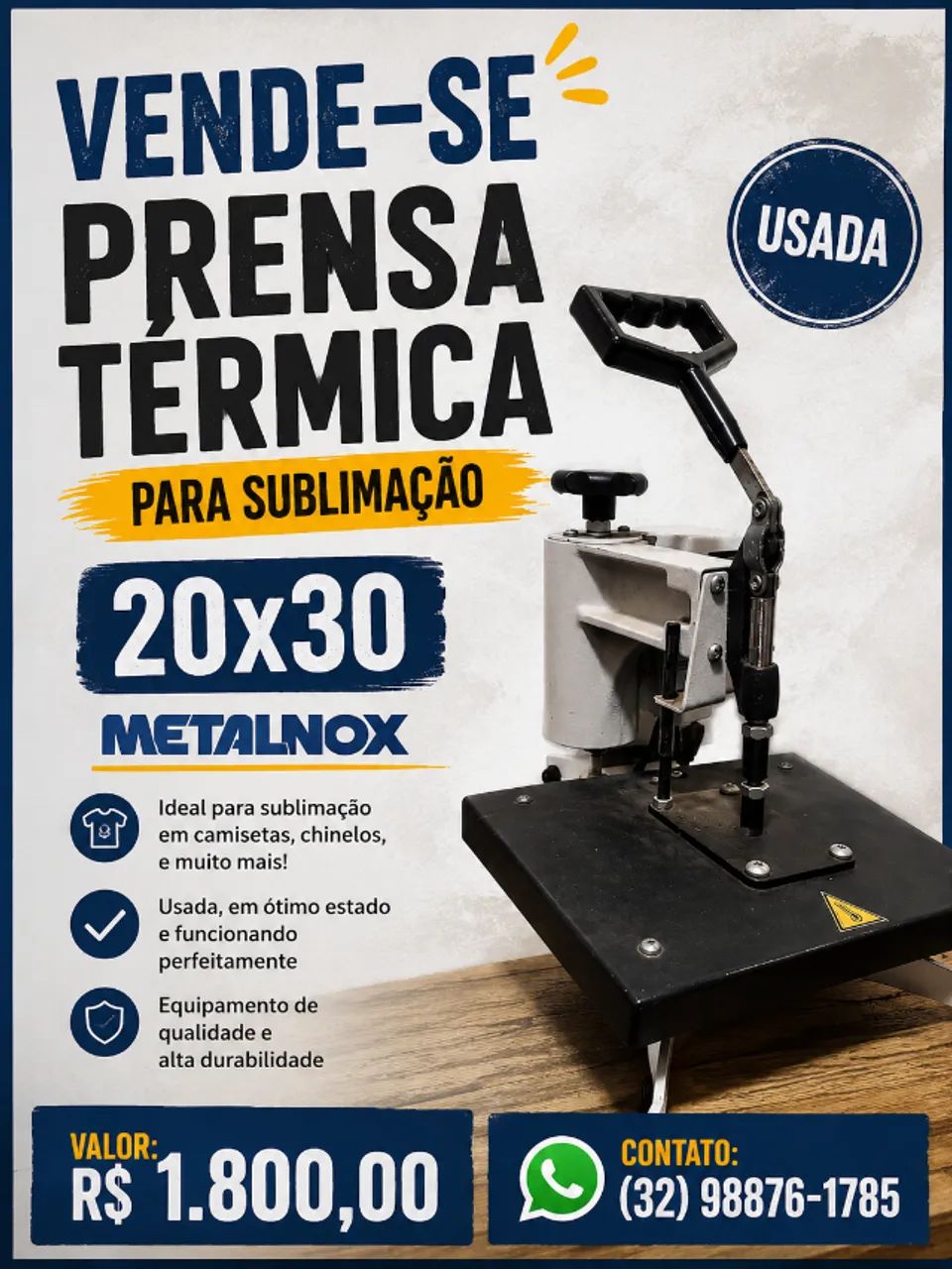 Prensa térnica 20x30 para sublimação