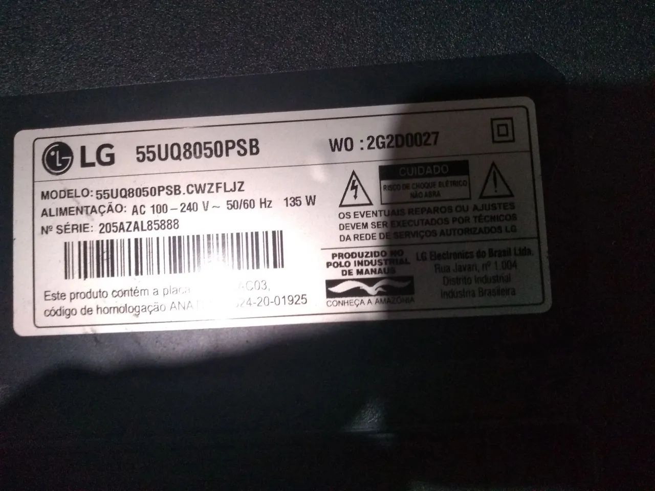 TV LG 55 polegadas com defeito 