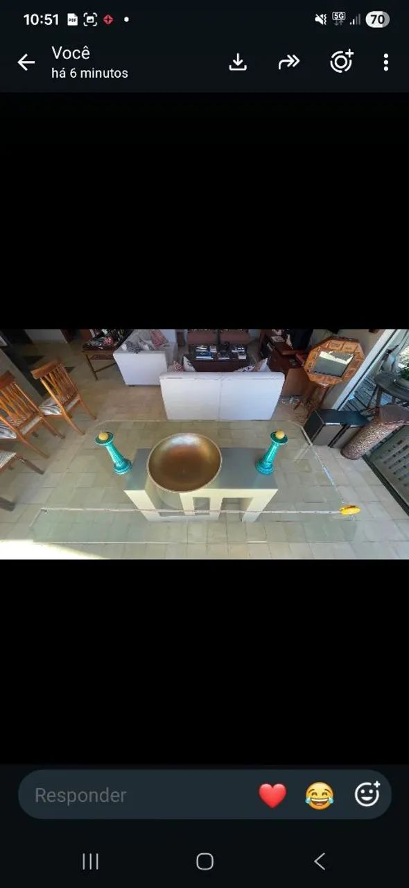 Mesa jantar vidro com pes madeira