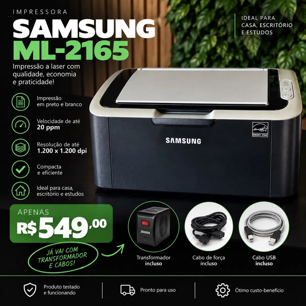 Impressora Laser Samsung ML-2165 + Transformador