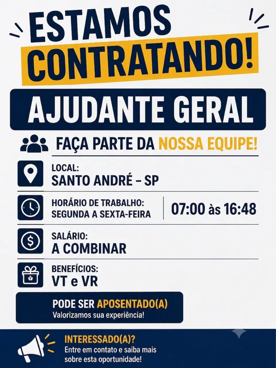 Contrata-se Ajudante Geral