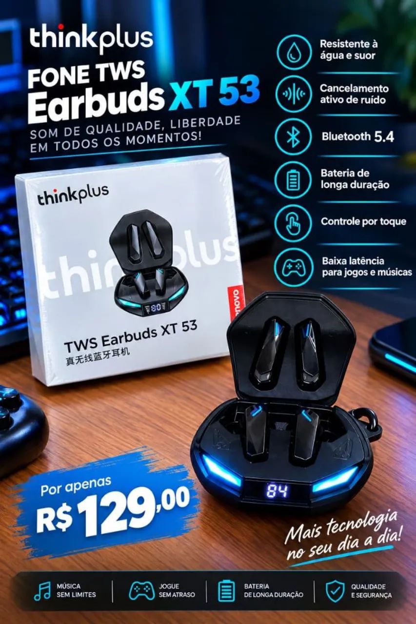 Fone Bluetooth 5.4 ThinkPlus TWS Earbuds XT 53 , 2° geração do GM2 Pro  - Foto 2