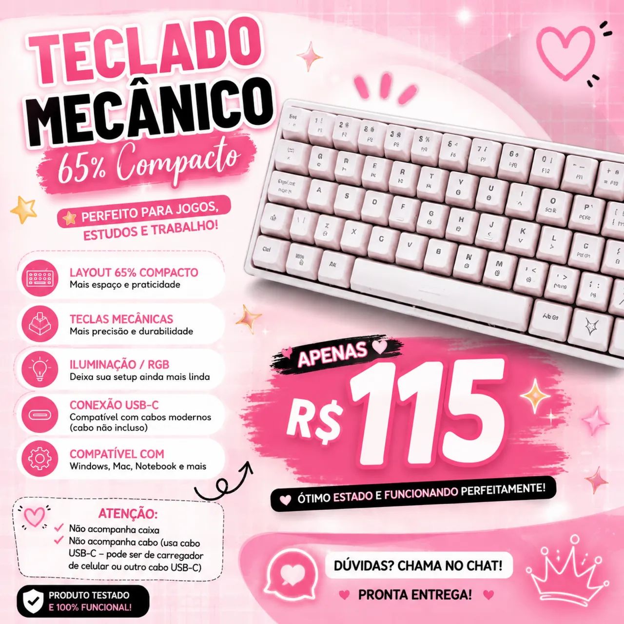 Teclado mecânico rosa 65%