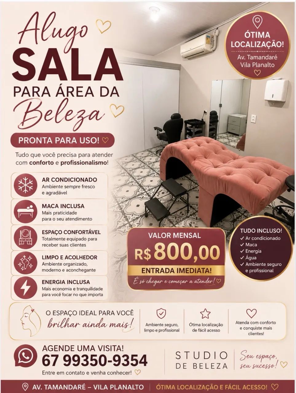 Sala para área da beleza 