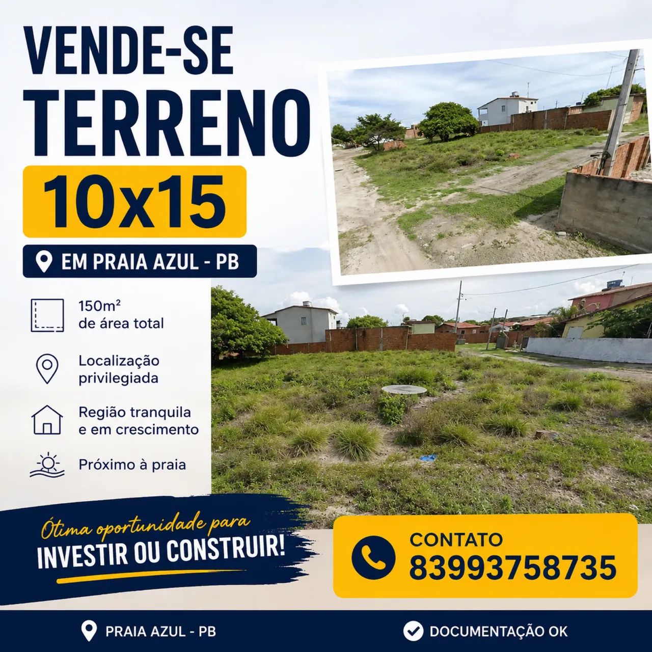 TERRENO EM PRAIA AZUL - PB