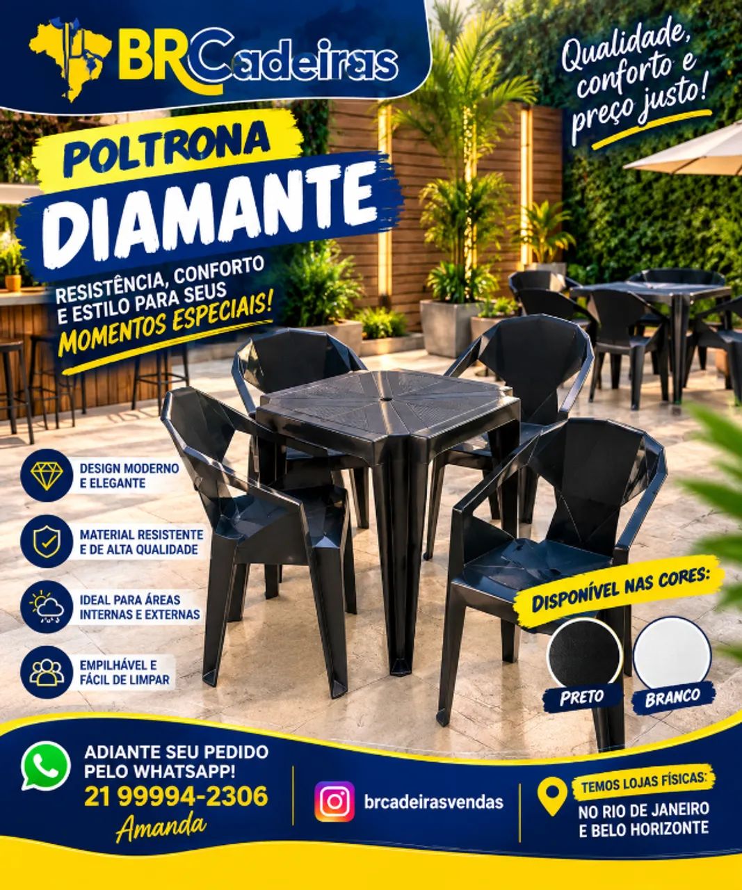JOGO DE MESA C/ 4 POLTRONAS DIAMOND 182KG