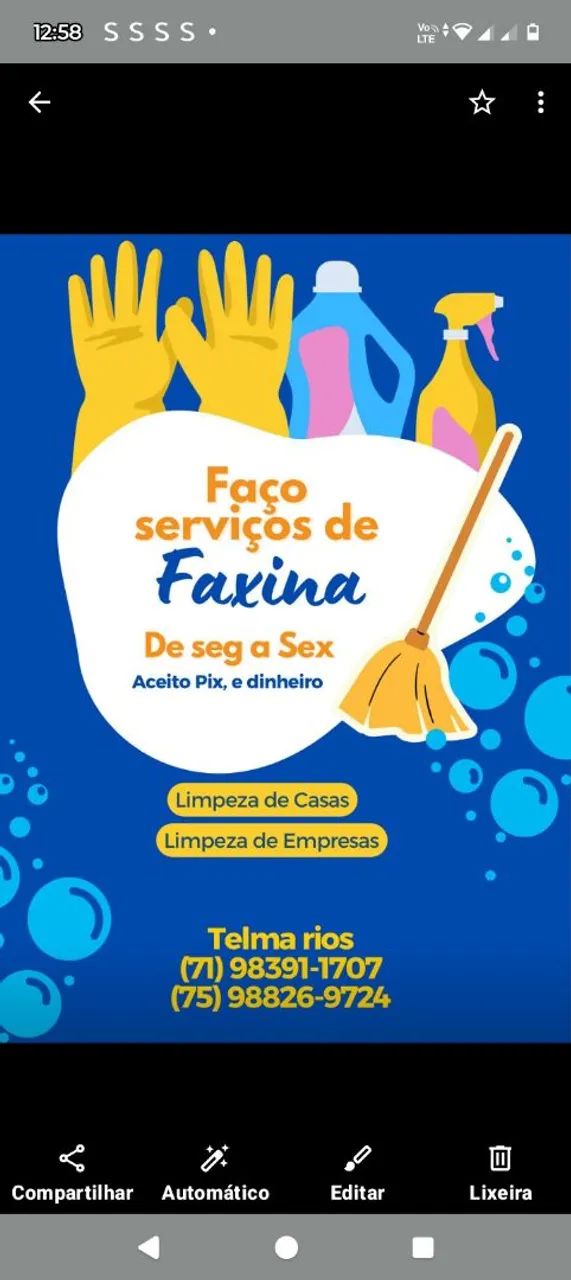 Sou faxineira e diarista 