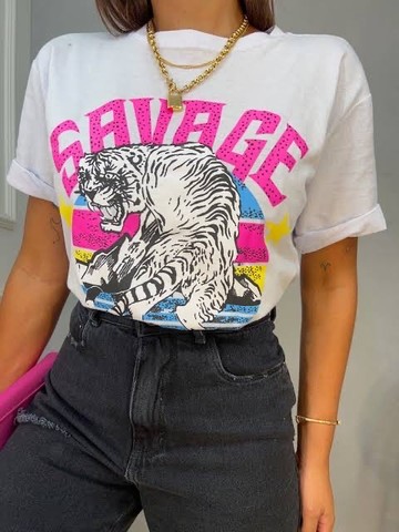 T Shirt camiseta viscolycra savage tigre