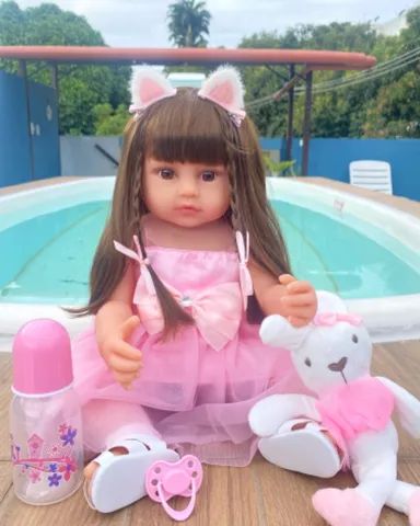 Brastoy Boneca Bebê Reborn 100% Silicone Menina Cabelos Longos Olhos  Castanhos 55cm em Promoção na Americanas