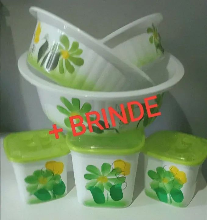 Jogo de Tigelas e Pote para Cozinha com Design Floral