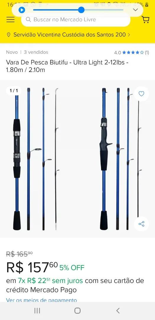 Vara de pesca carbono 1,80 beatifu - Foto 2