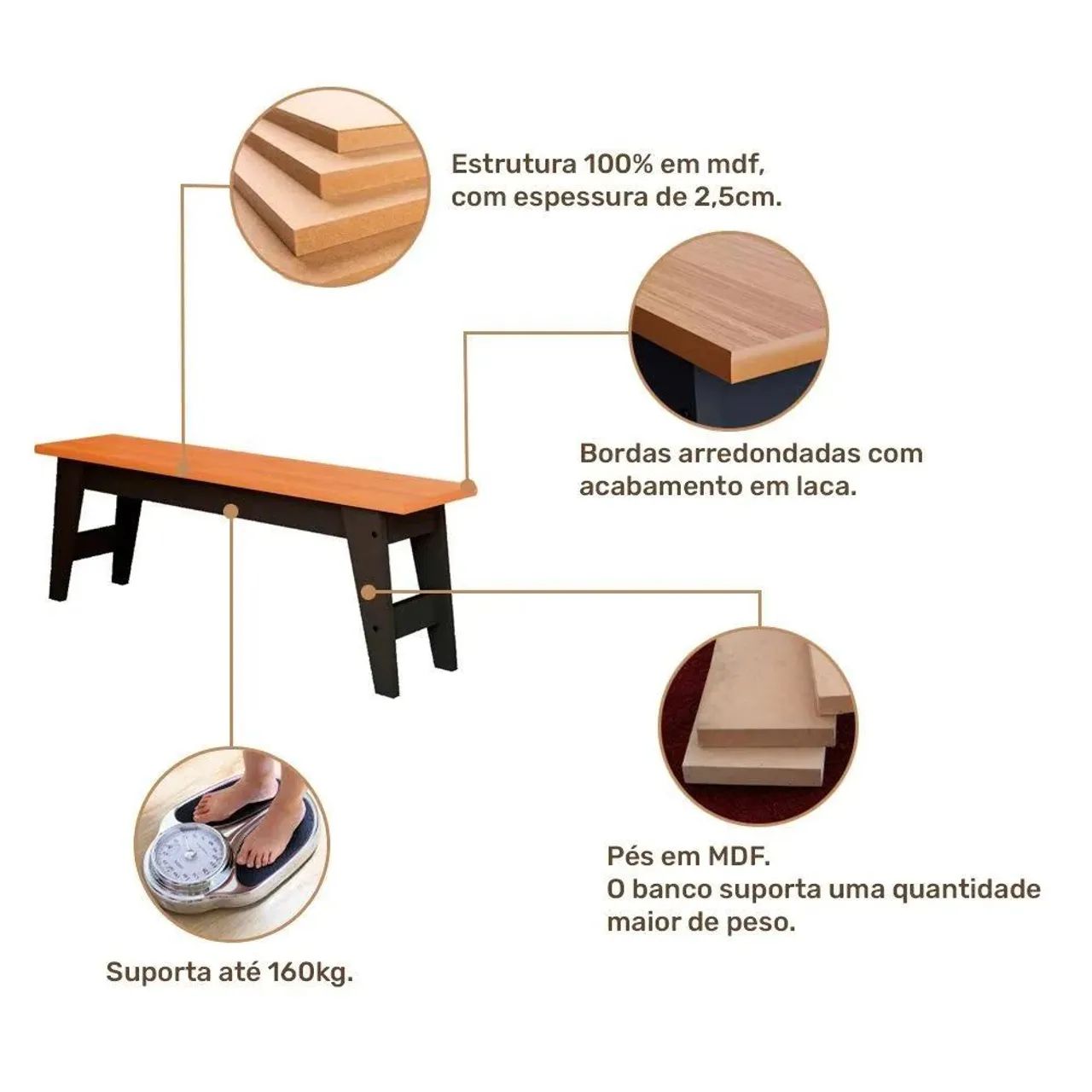 Banco Aurora 130 cm 100% MDF Cimol Chumbo/Nature - Foto 3