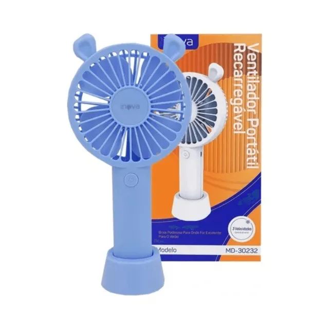 Ventilador Portátil Recarregável Branco, Azul, Rosa MD-30232 - Inova cod: 4225 - Foto 3