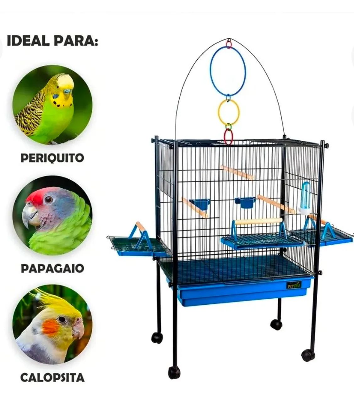 Viveiro para calopsita, papagaio e periquito triplex black-azul Jel Plast