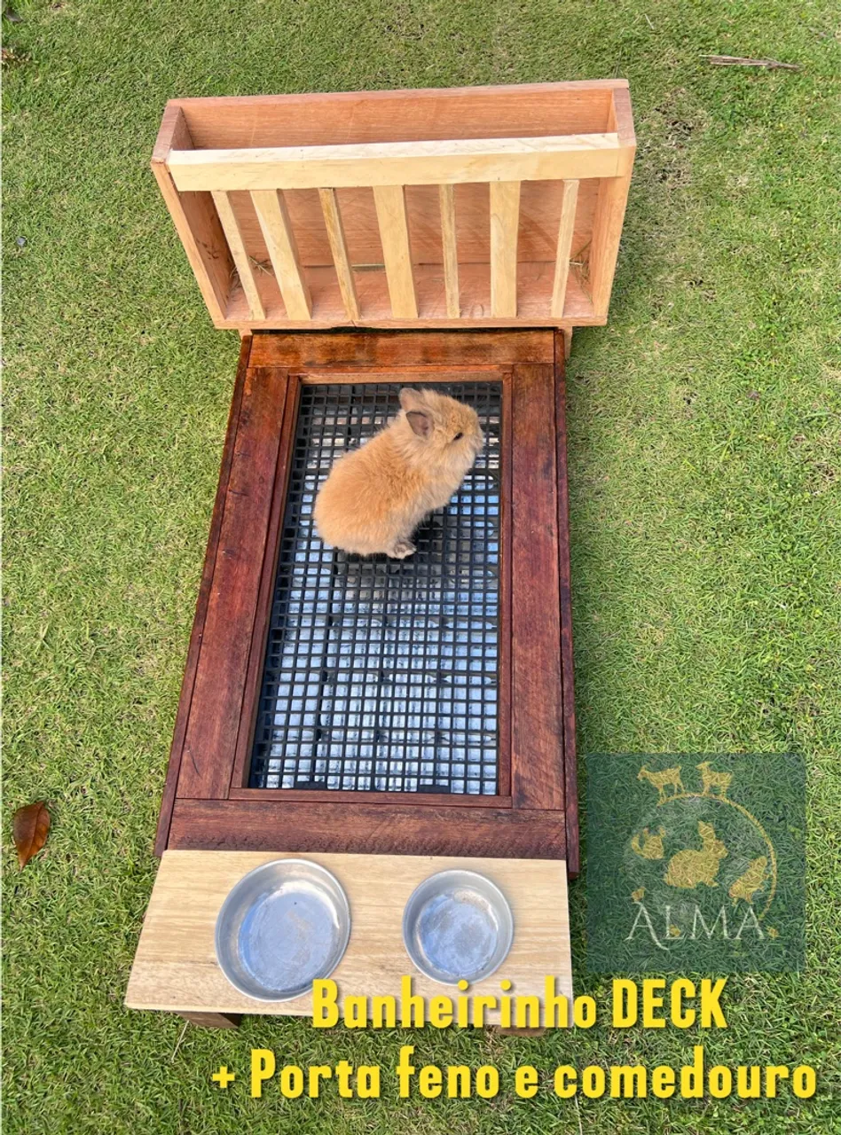 Banheirinho Deck com Porta Feno e Comedouro para Coelhos