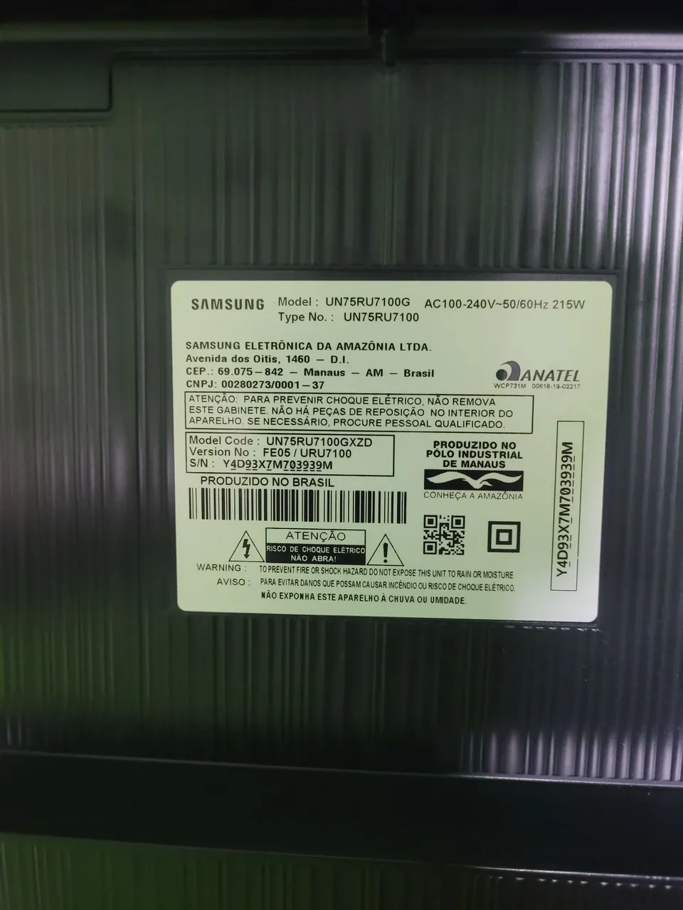 TV Samsung 75 polegadas 4K UN75RU7100G