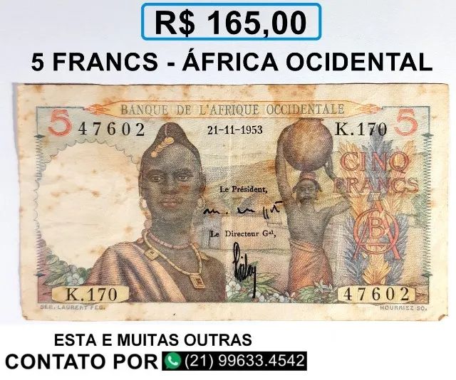 Cédula Cinq francs- República da África Ocidental  - Foto 2