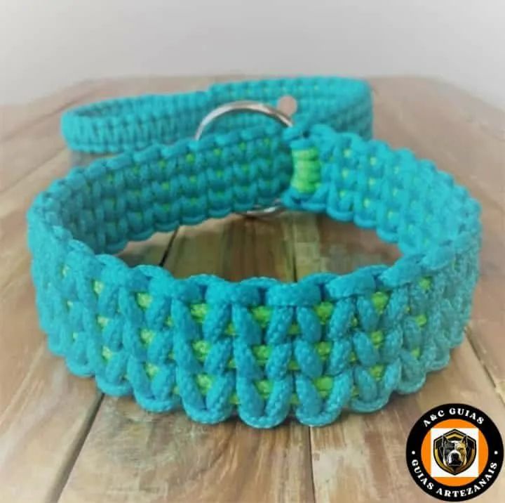 Coleira de Cão em Macramê - Azul Turquesa e Verde
