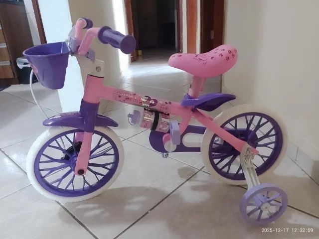 Bicicleta Infantil Aro 12 Nathor Menina Criança Selim Macio Cor Rosa/Violeta