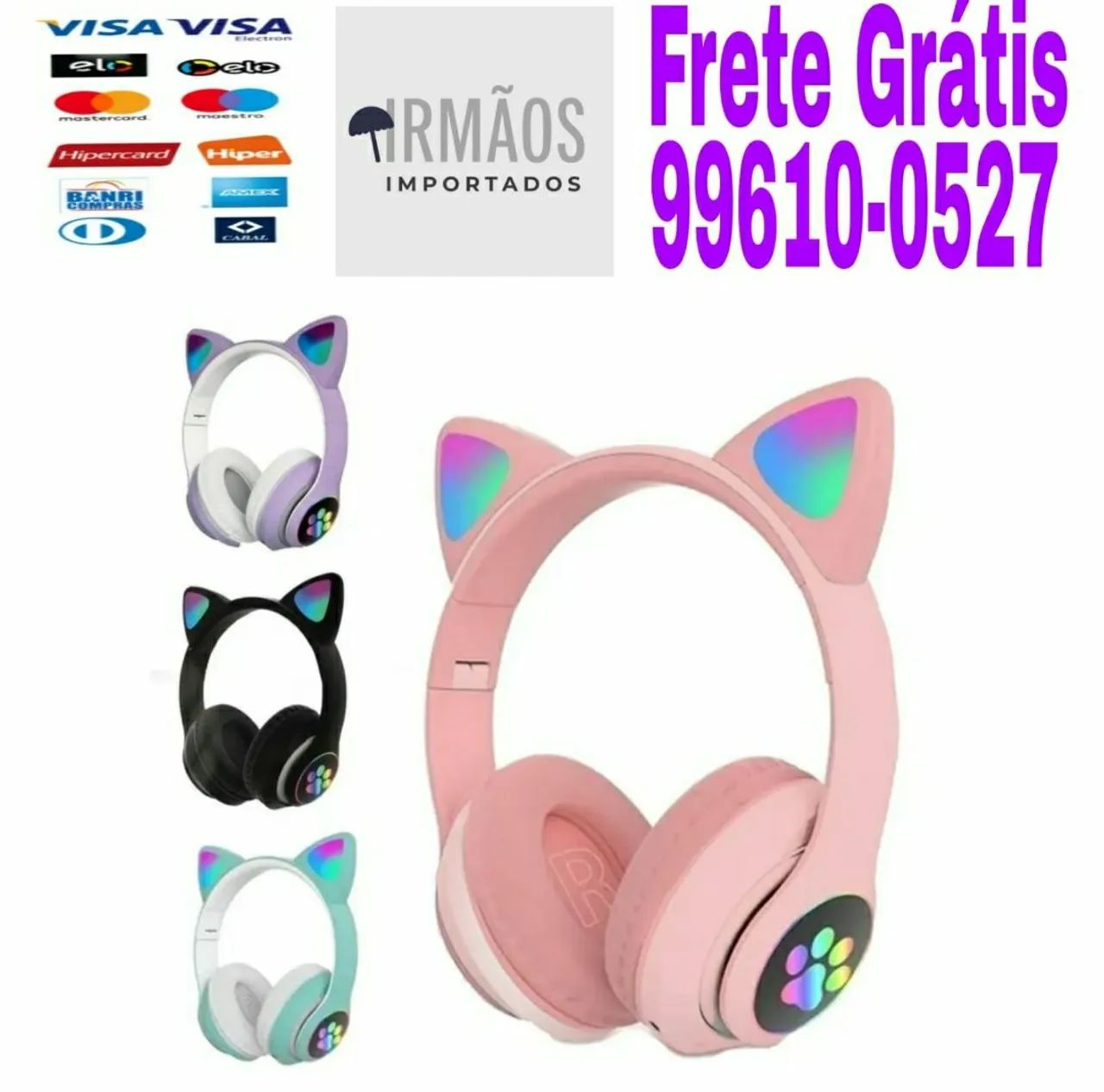 Fone Gatinho Bluetooth RGB