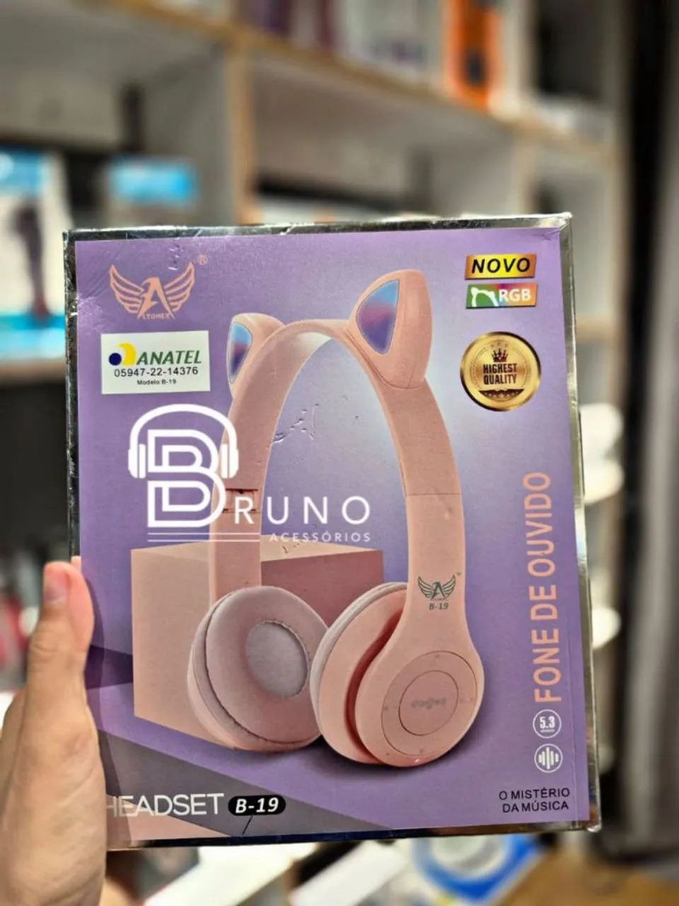 Fone gatinho Bluetooth RGB rosa - Foto 2
