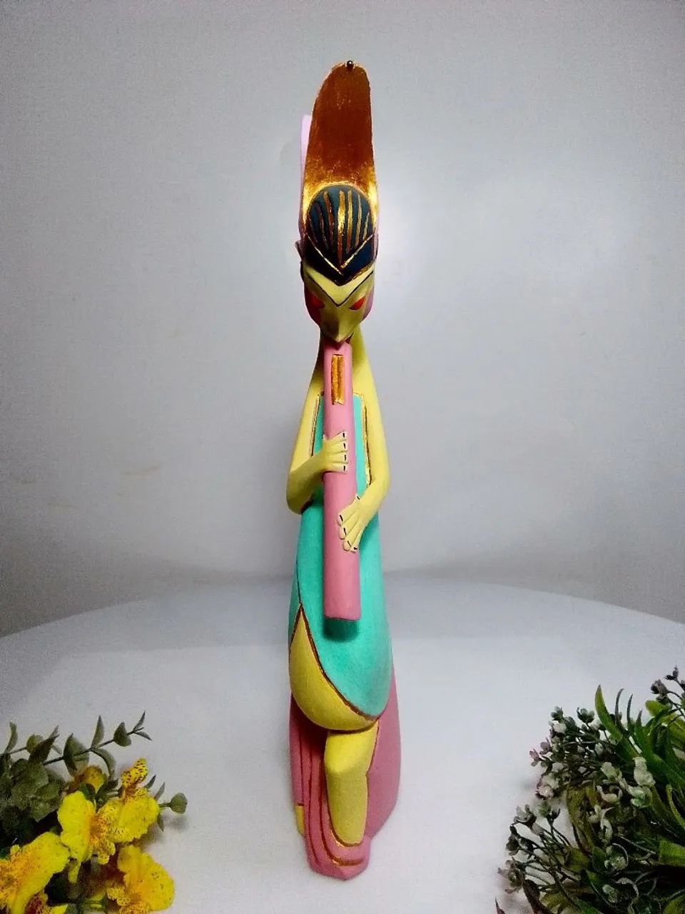 Antiga Estatueta Busto Suryak - Madeira de Bali  - Foto 3