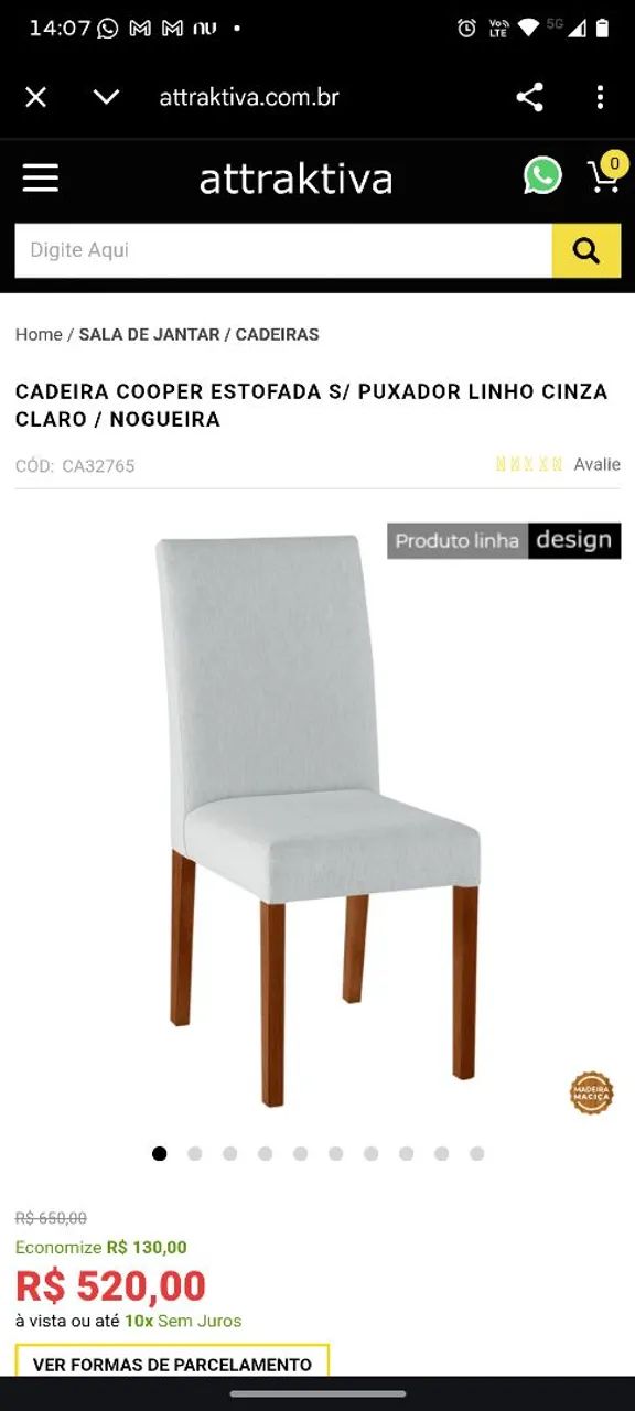 4 x Cadeiras Estofadas S/ Puxador Linho Areia / Nogueira - Attraktiva - Foto 2