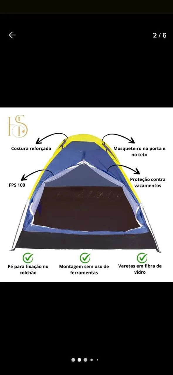 Barracas de Camping 2 Pessoas Panda 2 NTK - Azul e Amarelo - Foto 3