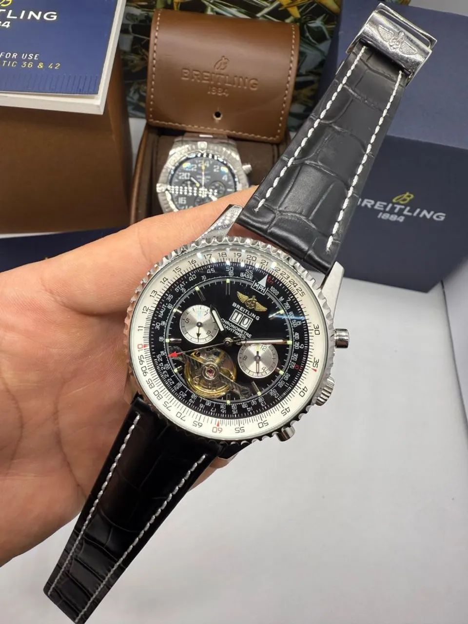 Relógio Estilo Breitling Navitimer em Aço Inoxidável e Couro - Foto 3