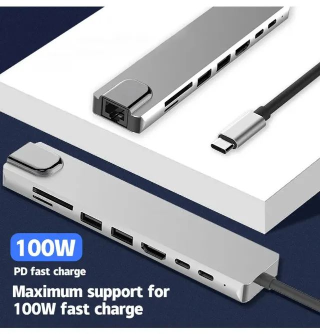 Adaptador Hub USB tipo C para laptop 8 em 1 HDMI 4K LAN leitor SD micro SD - Foto 4