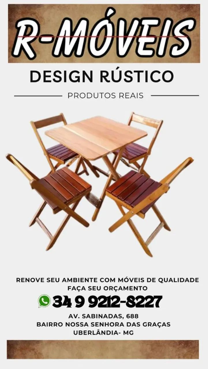 Conjunto de Mesa e Cadeiras Rústicas Dobráveis - Foto 2