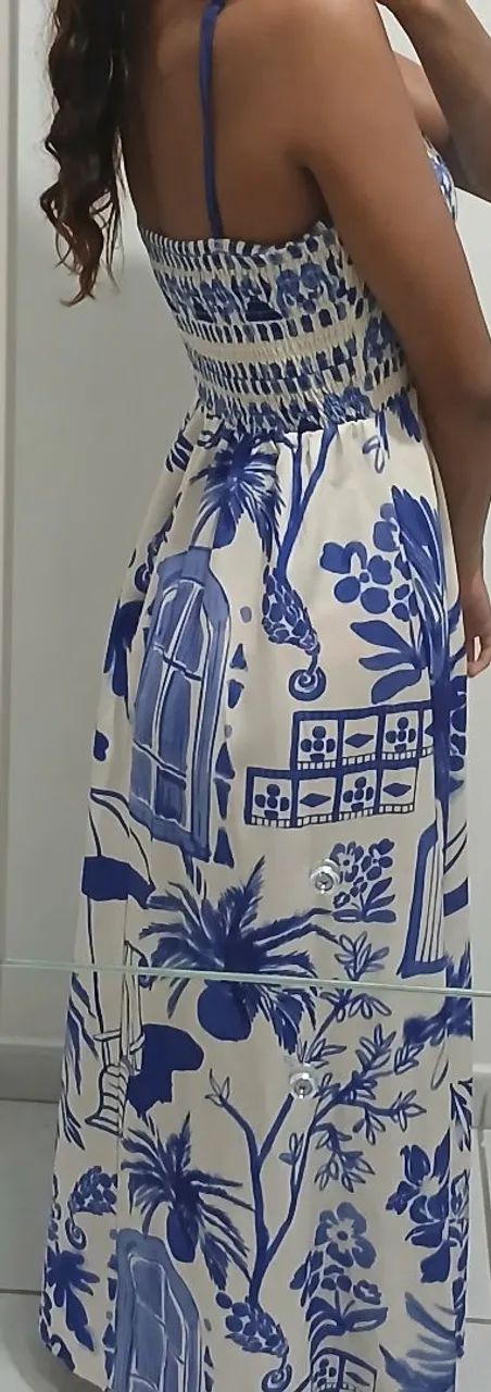 Vestido Longo Azul e Branco| SHEIN - Foto 3