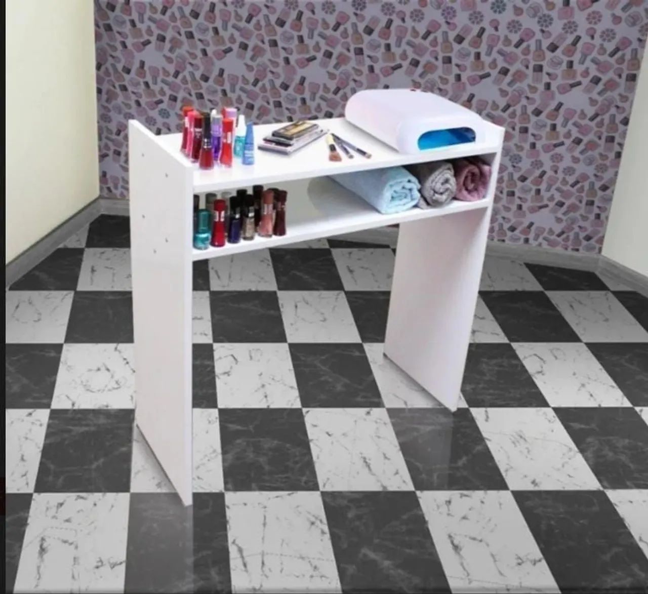 Mesa para Manicure Branca com Prateleiras