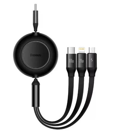 Cabo retrátil 3 em 1, 100W, marca Baseus 