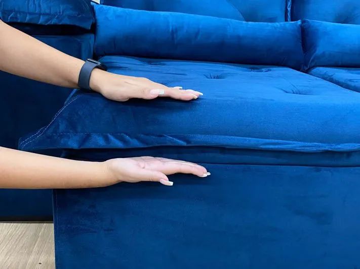 Sofá Retrátil 3 Lugares 270cm Veludo Azul Acari - Foto 4