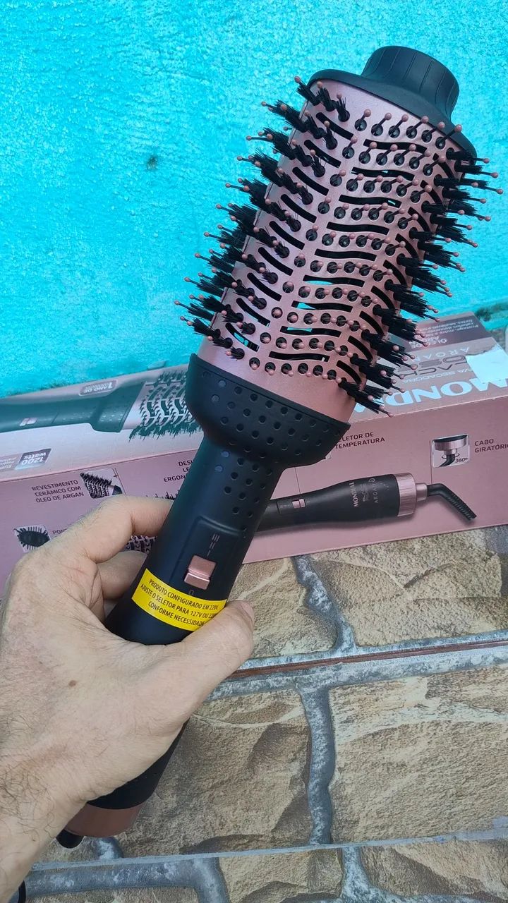 Escova Secadora Bivolt Preto E Rosê (3em1) - Foto 2
