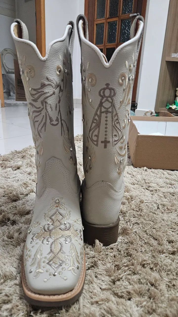 TEXANA BRANCA BORDA! 100% COURO LEGÍTIMO 