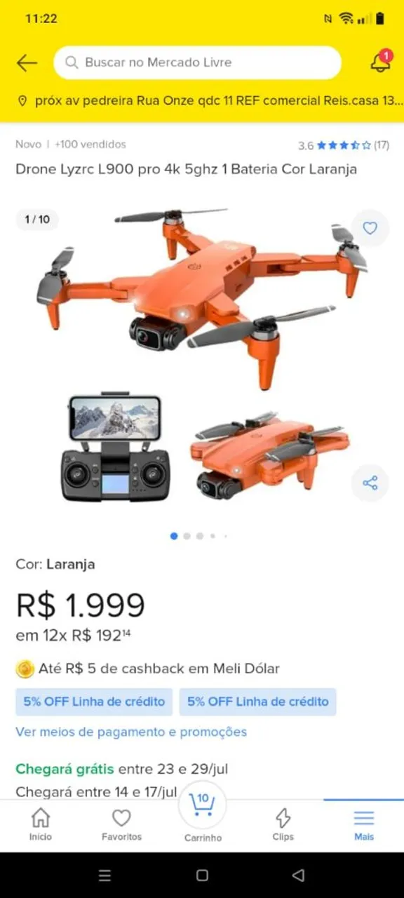Drone Lyzrc L900 pro 4k 5ghz 1 Bateria Cor Laranja