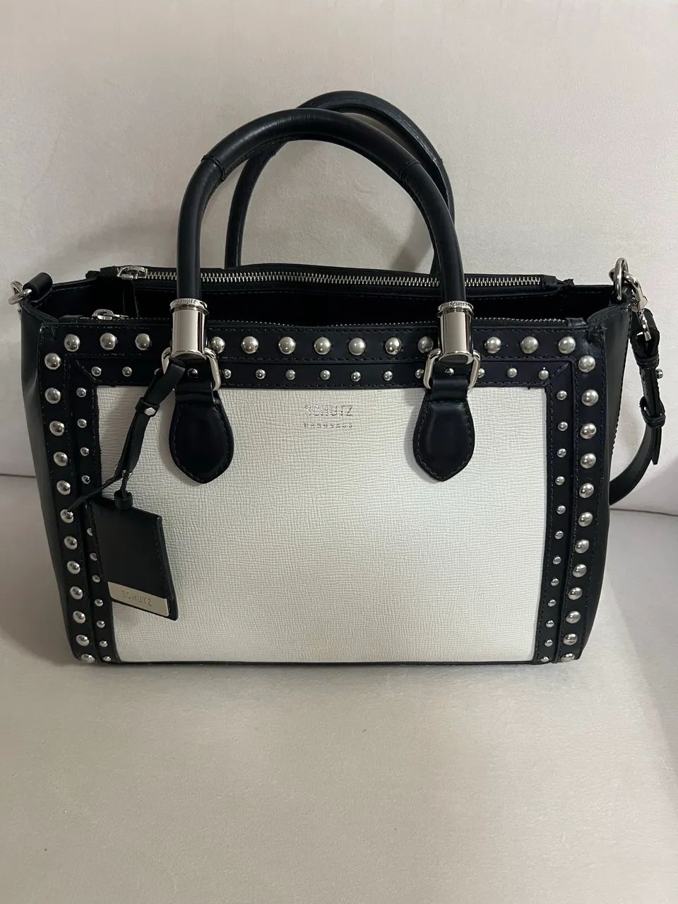Bolsa couro Schultz preta e branca original 