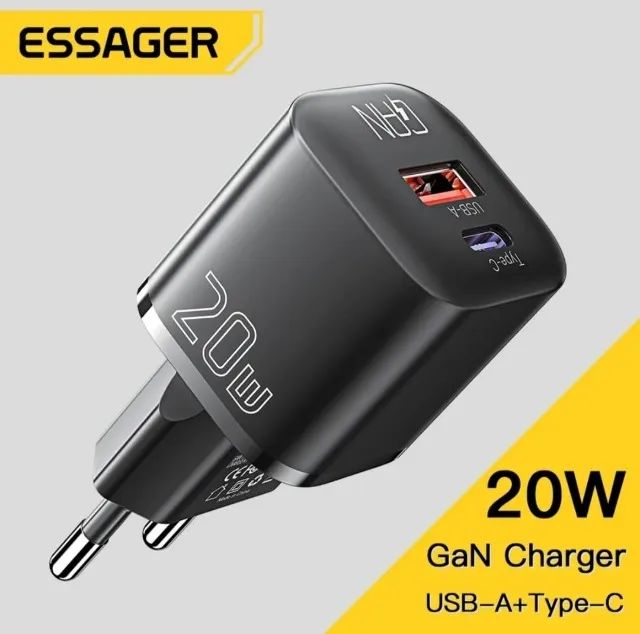 Carregador Essager 20W PD - Carregamento Rápido para iPhone e Outros Dispositivos