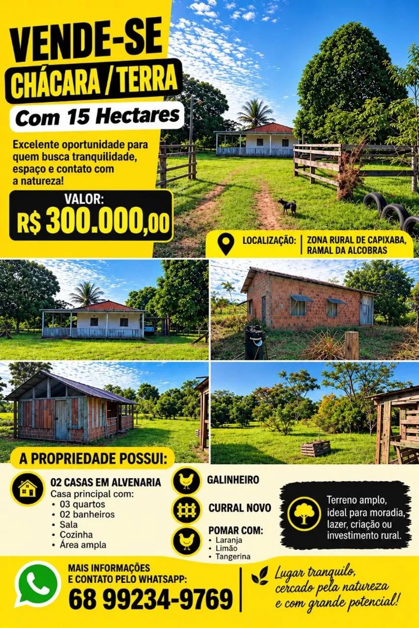 ? VENDE-SE CHÁCARA/TERRA COM 15 HECTARES - CAPIXABA/AC