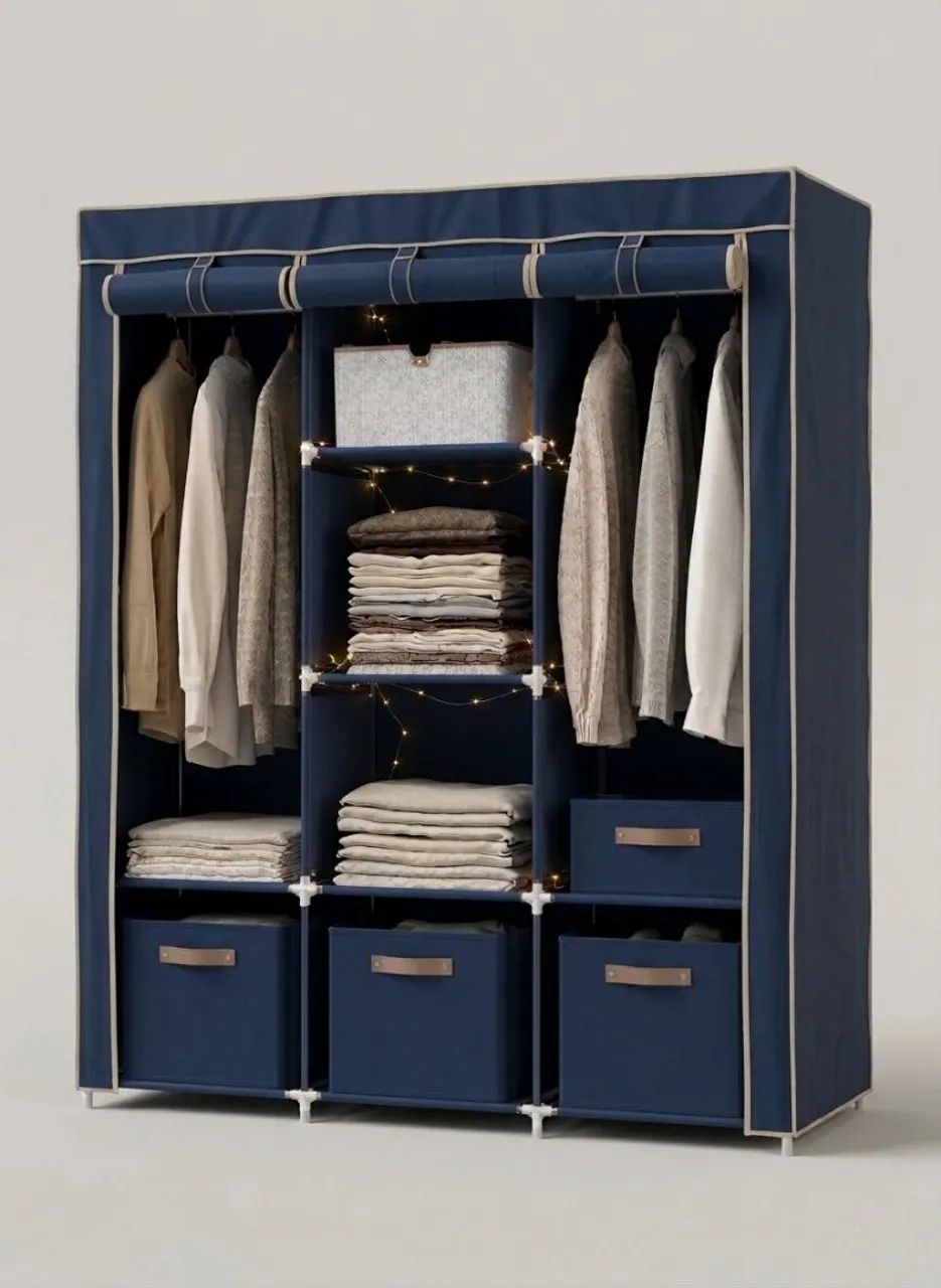 Guarda-roupa casal portátil moderno com divisórias | Ideal para quarto ...