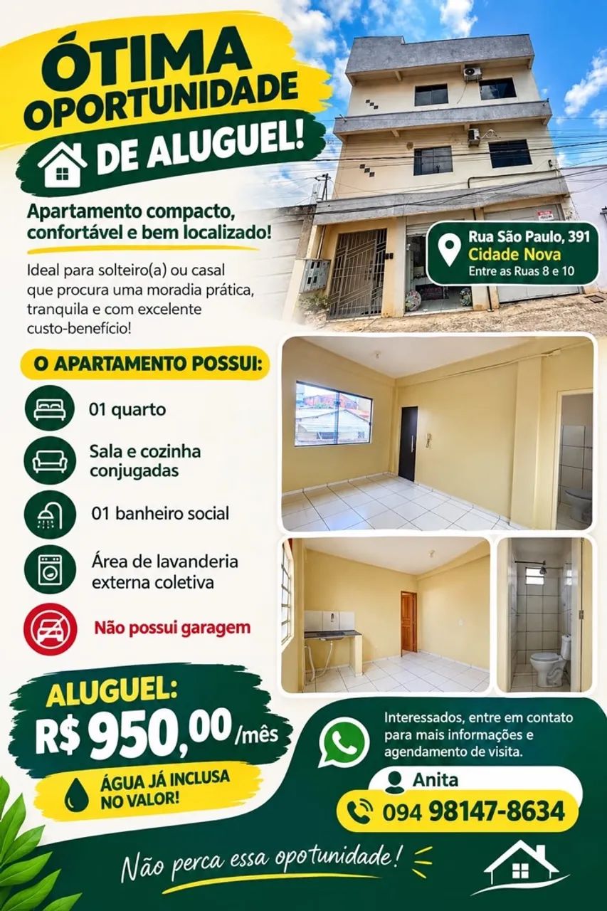 ALUGA-SE APARTAMENTO - CIDADE NOVA