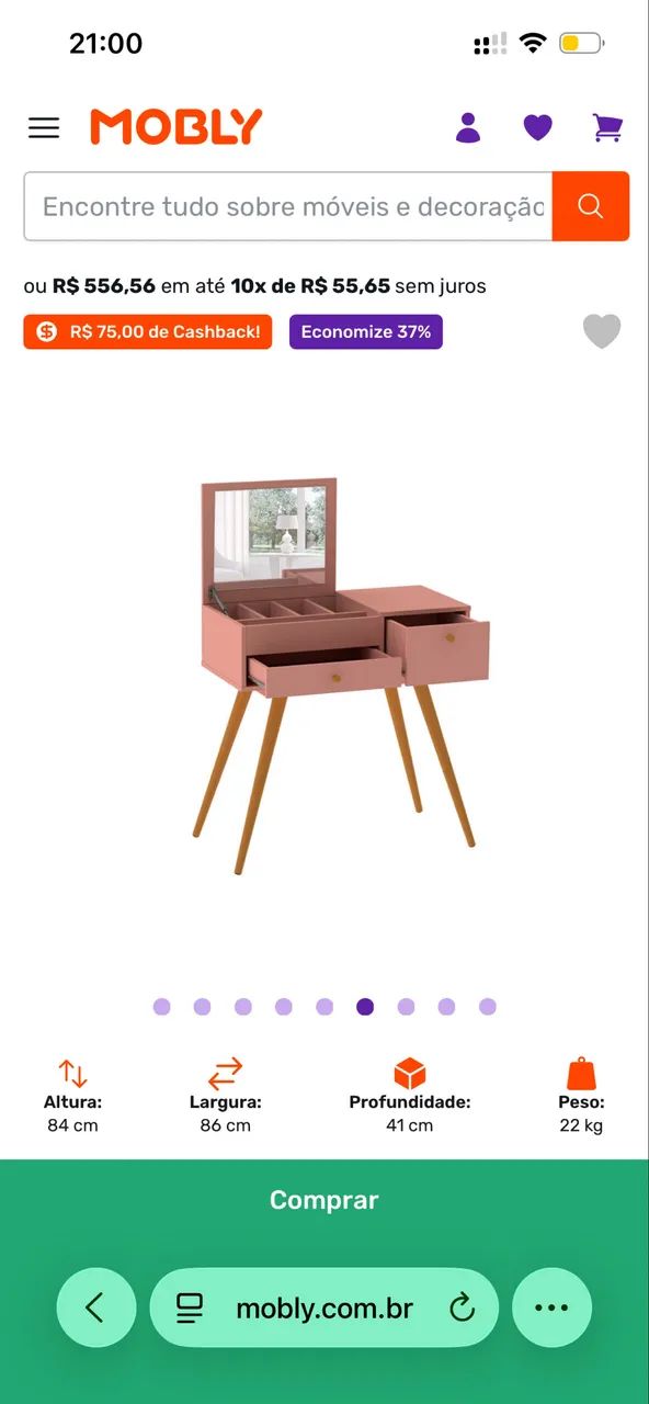 Penteadeira Mobly Rosa - R$ 350