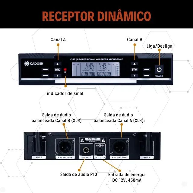 Microfone Sem Fio Duplo Kadosh K392 Profissional - Foto 3